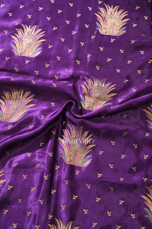 Violet with Golden Border Mashru Satin Silk Banarasi Saree