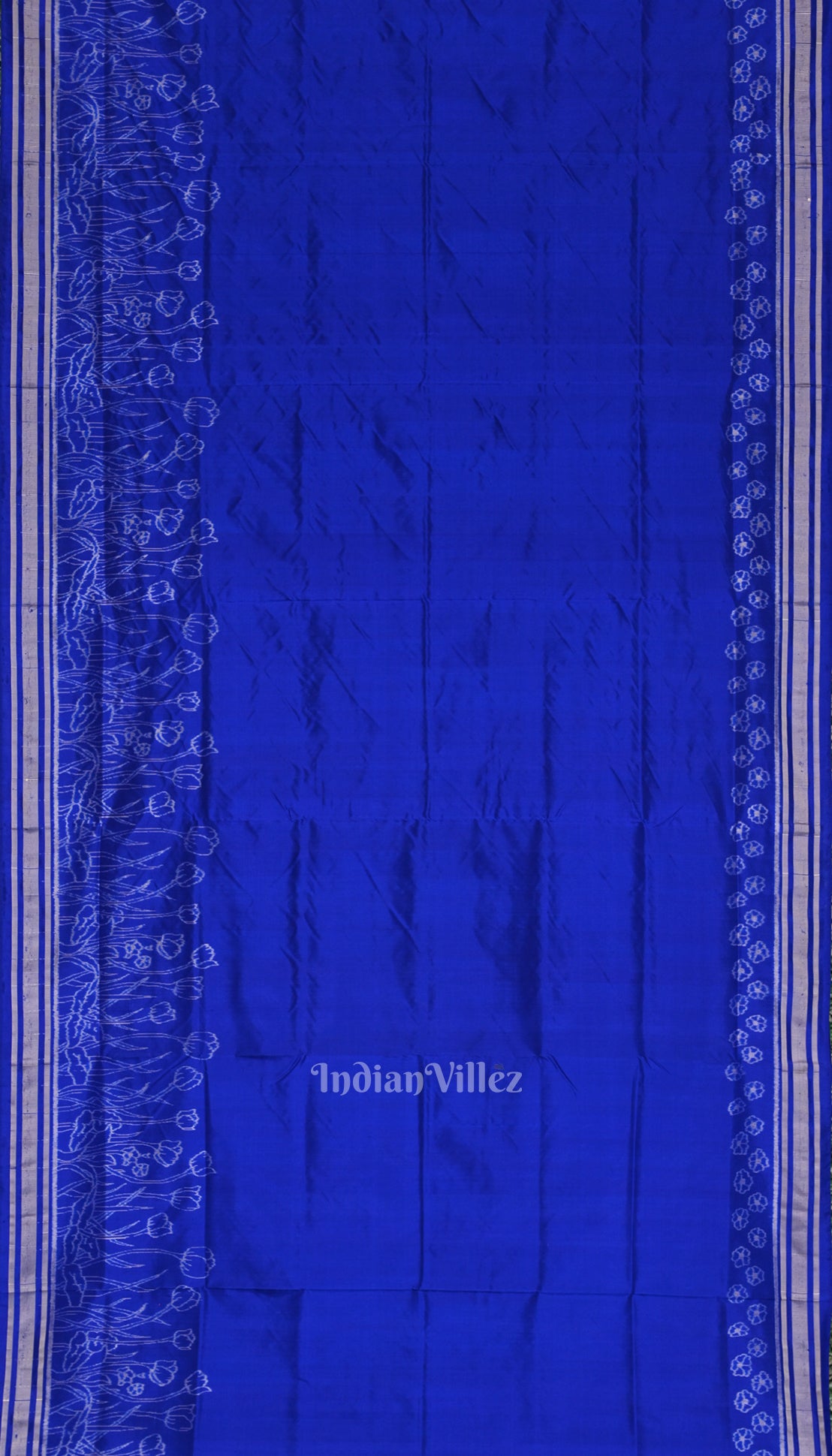 Royal Blue Silver Rose Theme Contemporary Silk Saree