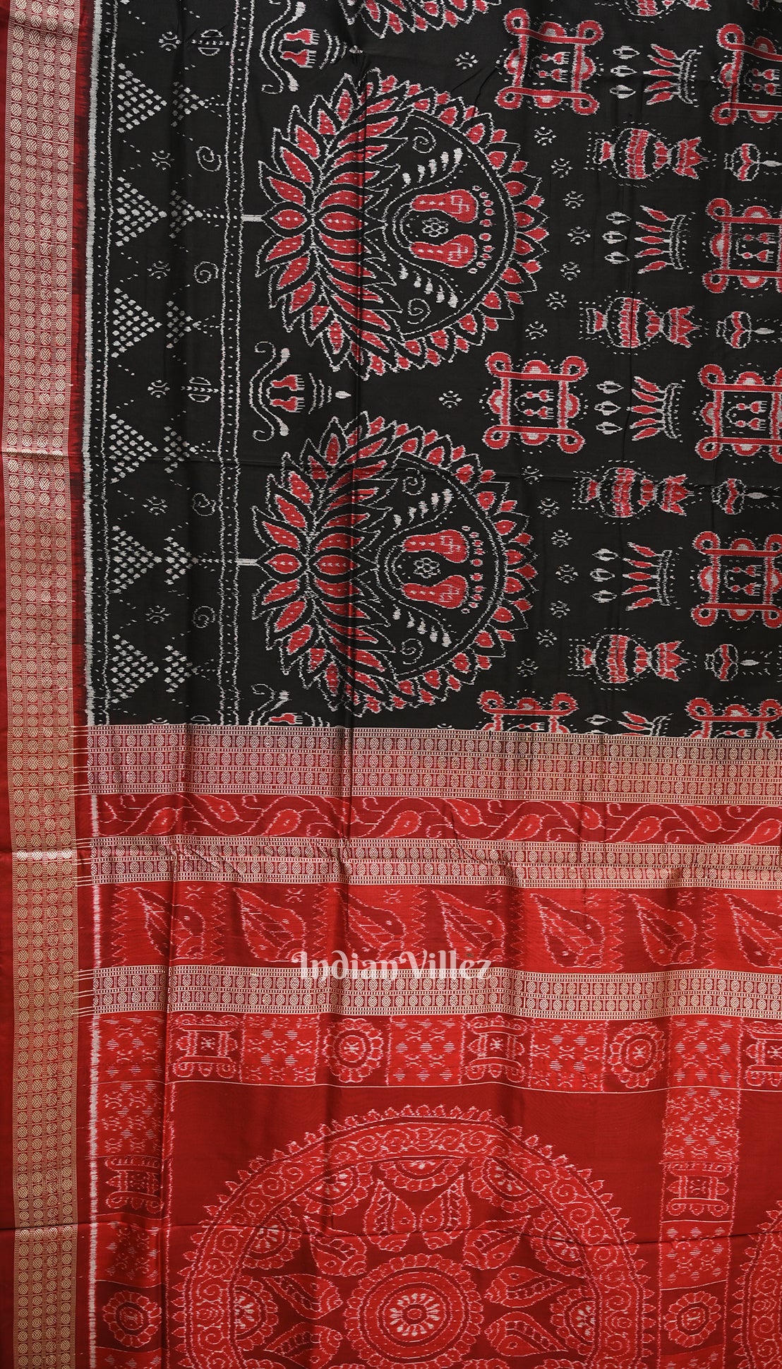 Black Laxmi Pada Odisha Ikat Sambalpuri Silk Saree