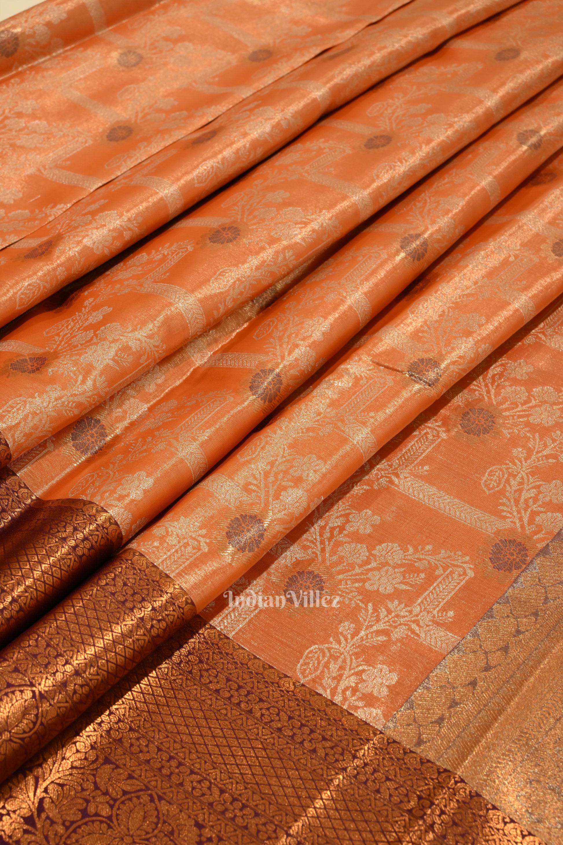 Golden Orange Pure Kanjivaram Tissue Silk Saree