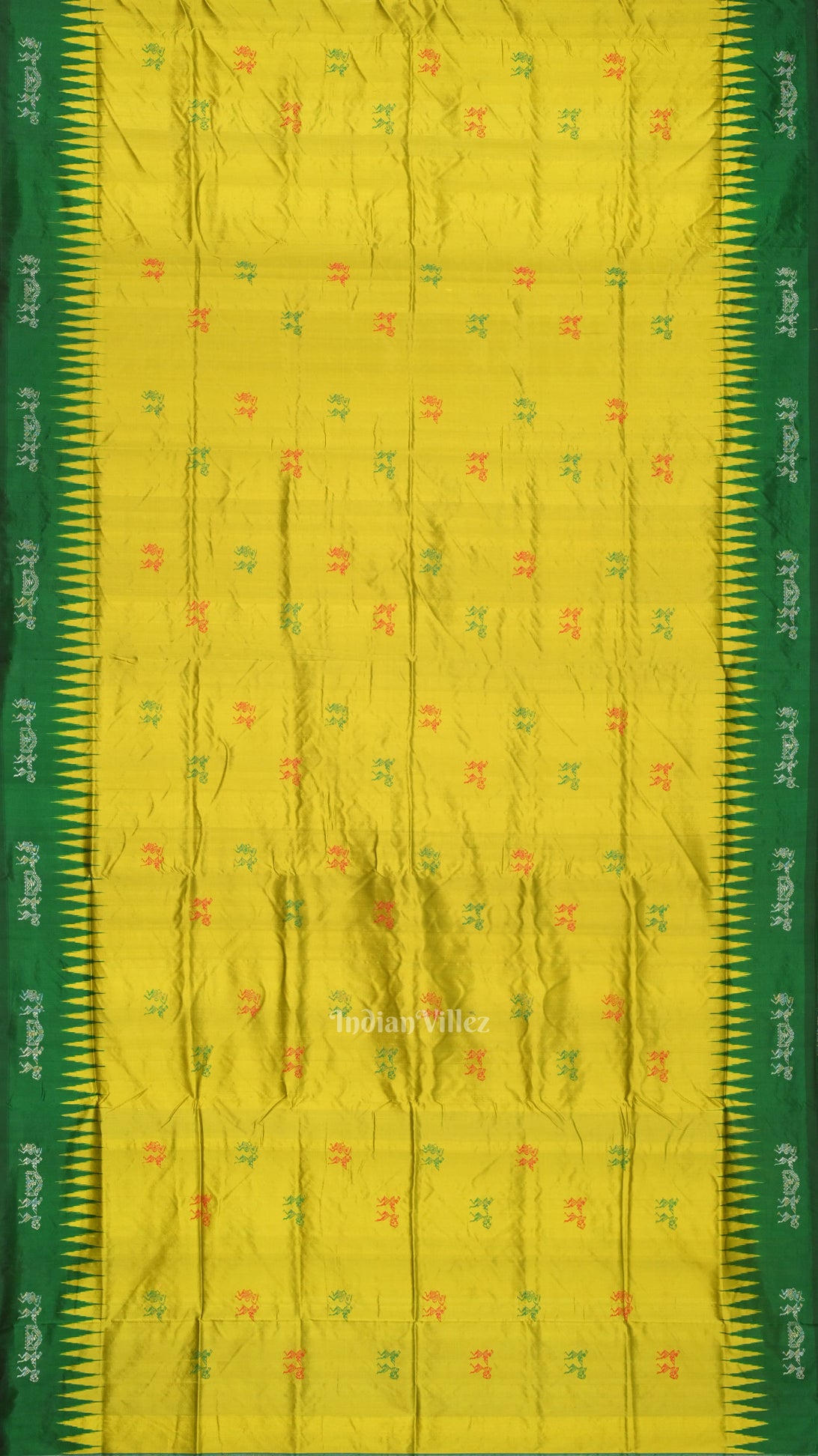 Yellow Green Tribal Theme Bomkai Sambalpuri Silk saree