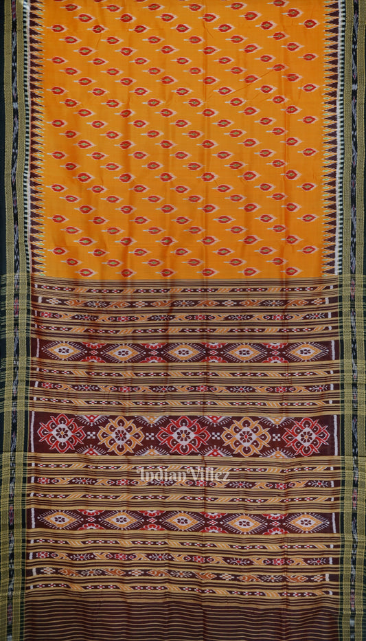 Golden Orange Mayur Chandrika Odisha Ikat Khandua Silk Saree