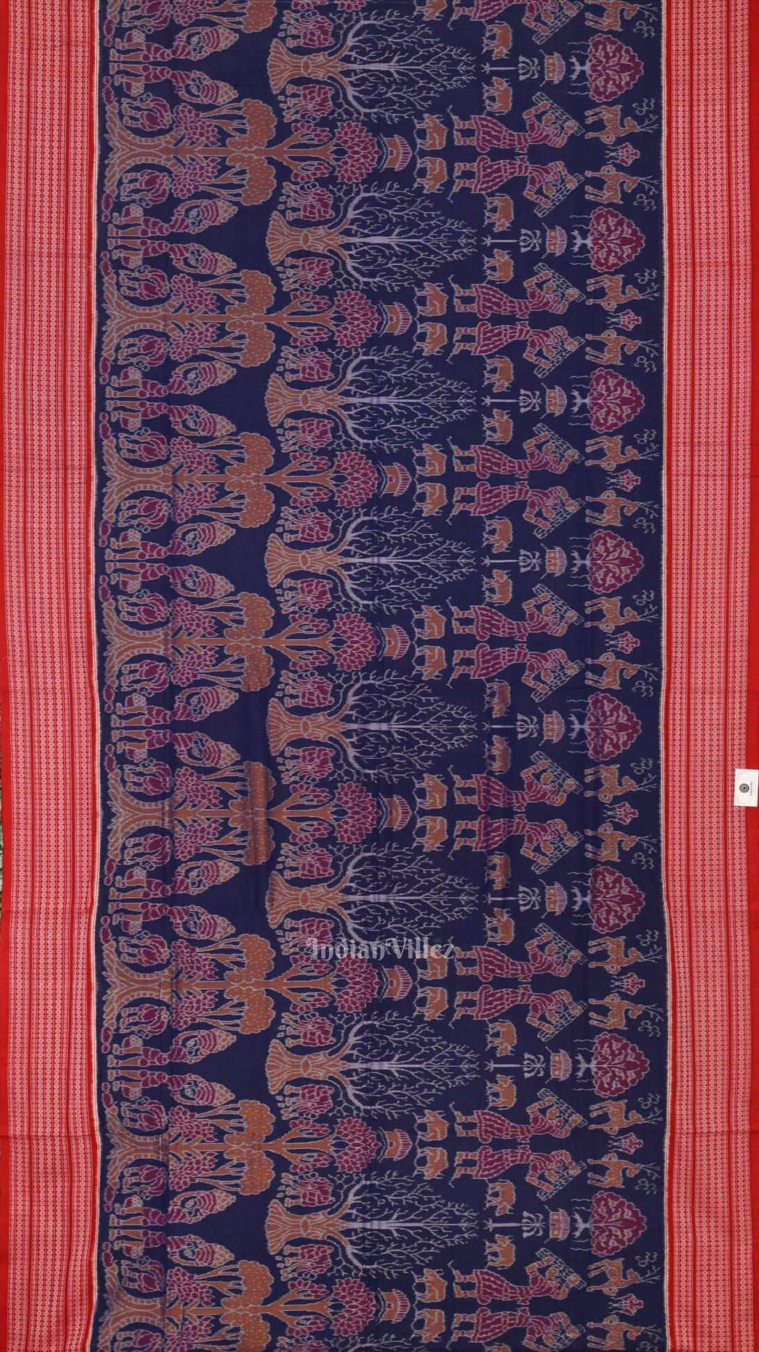 Navy Blue Red Animal Them me Sambalpuri Ikat Cotton Saree 