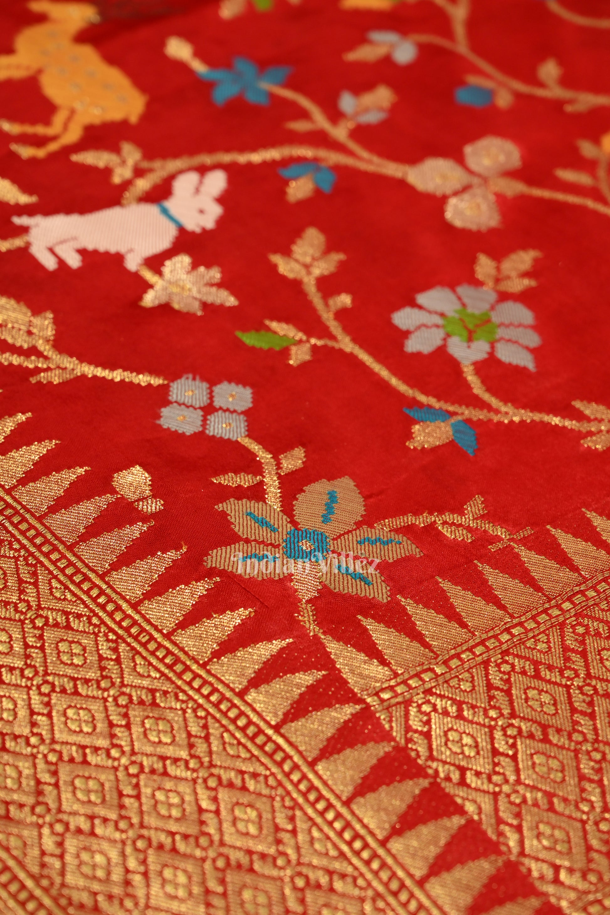 Pure Authentic Red Tussar Banarasi Silk Saree with thread embroidery