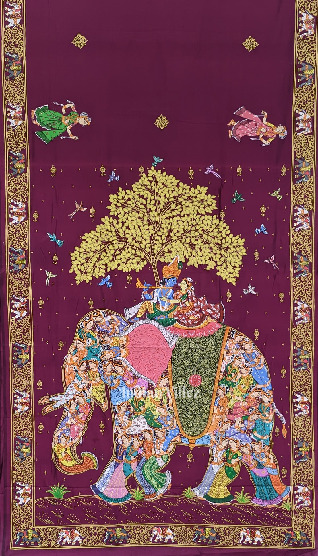 Magenta Kandarpa Hati (Elephant) Pattachitra Silk Saree