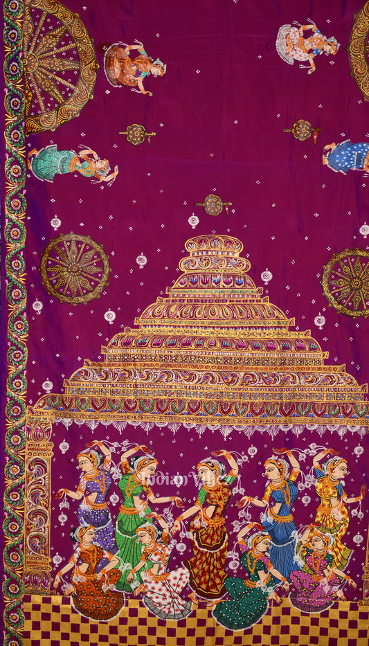 Purple Dual Tone Konark Temple Theme Pattachitra Saree