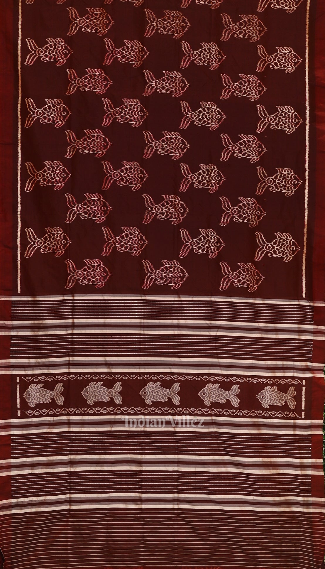 Maroon with Fish Motif Theme Odisha Ikat Contemporary Silk Saree