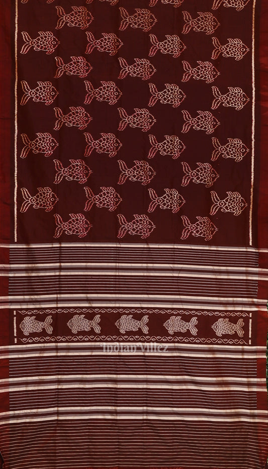 Maroon with Fish Motif Theme Odisha Ikat Contemporary Silk Saree