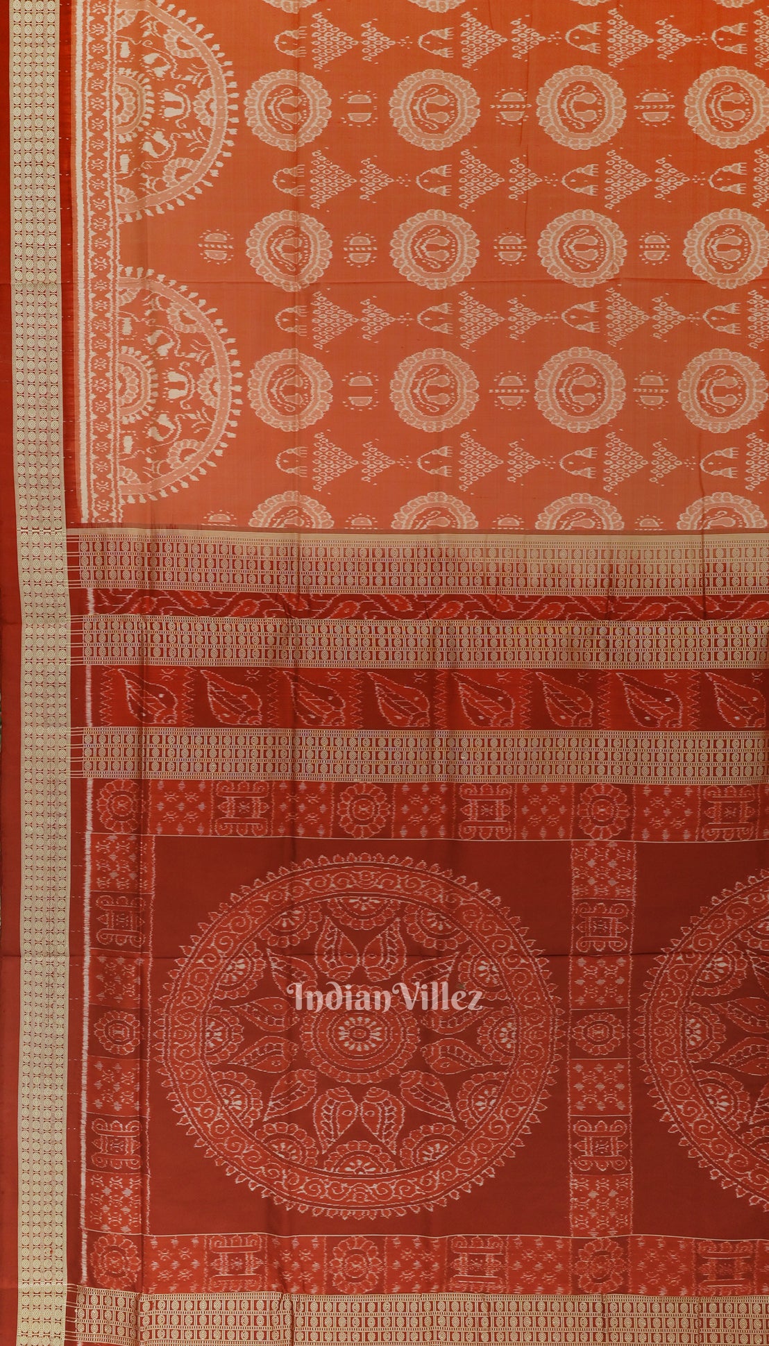 Orange Odisha Ikat Laxmi Pada Jhoti Theme Sambalpuri Silk Saree