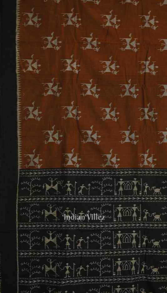 Metallic Copper Tribal Theme Odisha Ikat Sambalpuri Cotton Saree