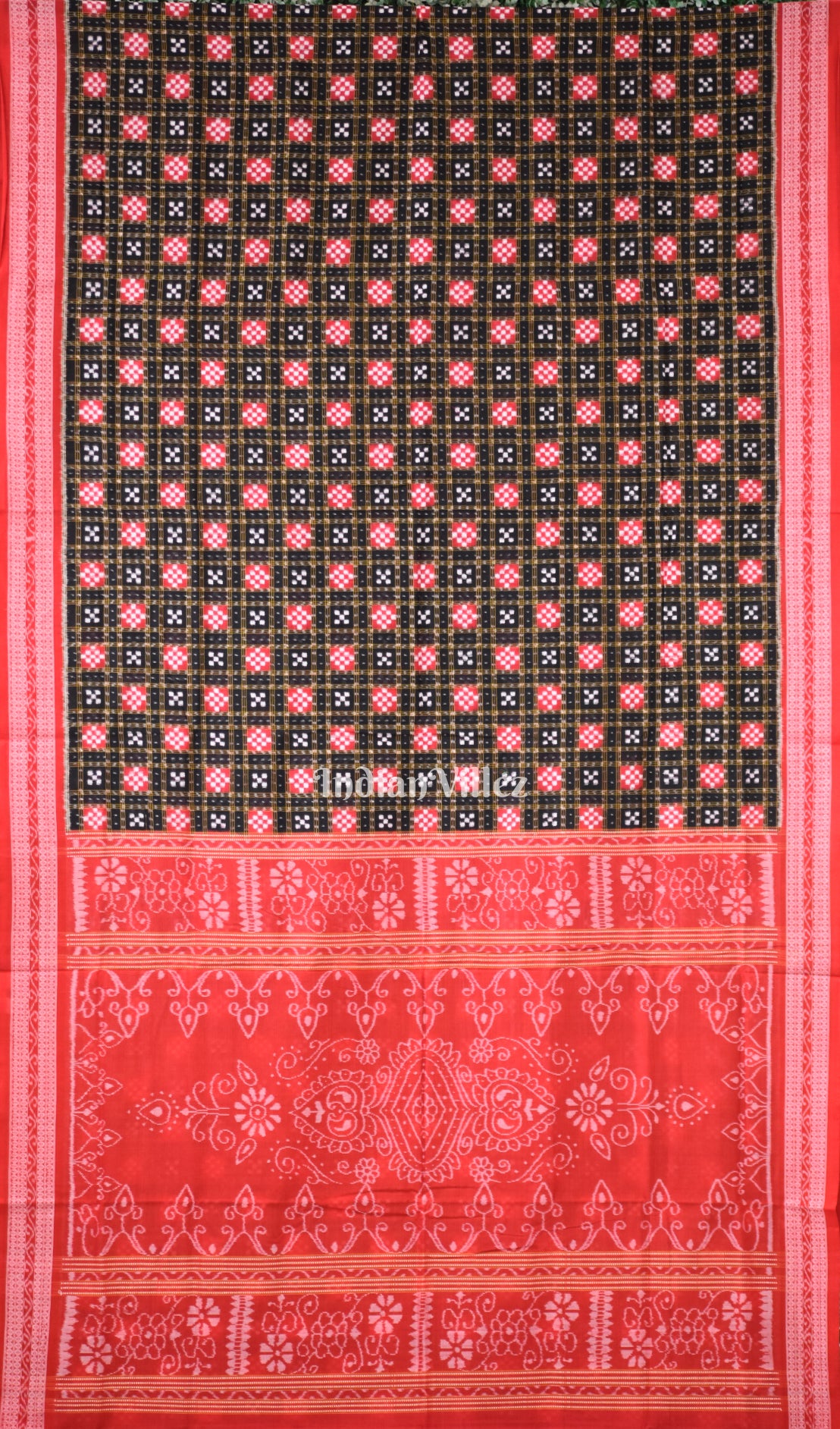 Black Red Pasapali Sambalpuri Cotton Saree 