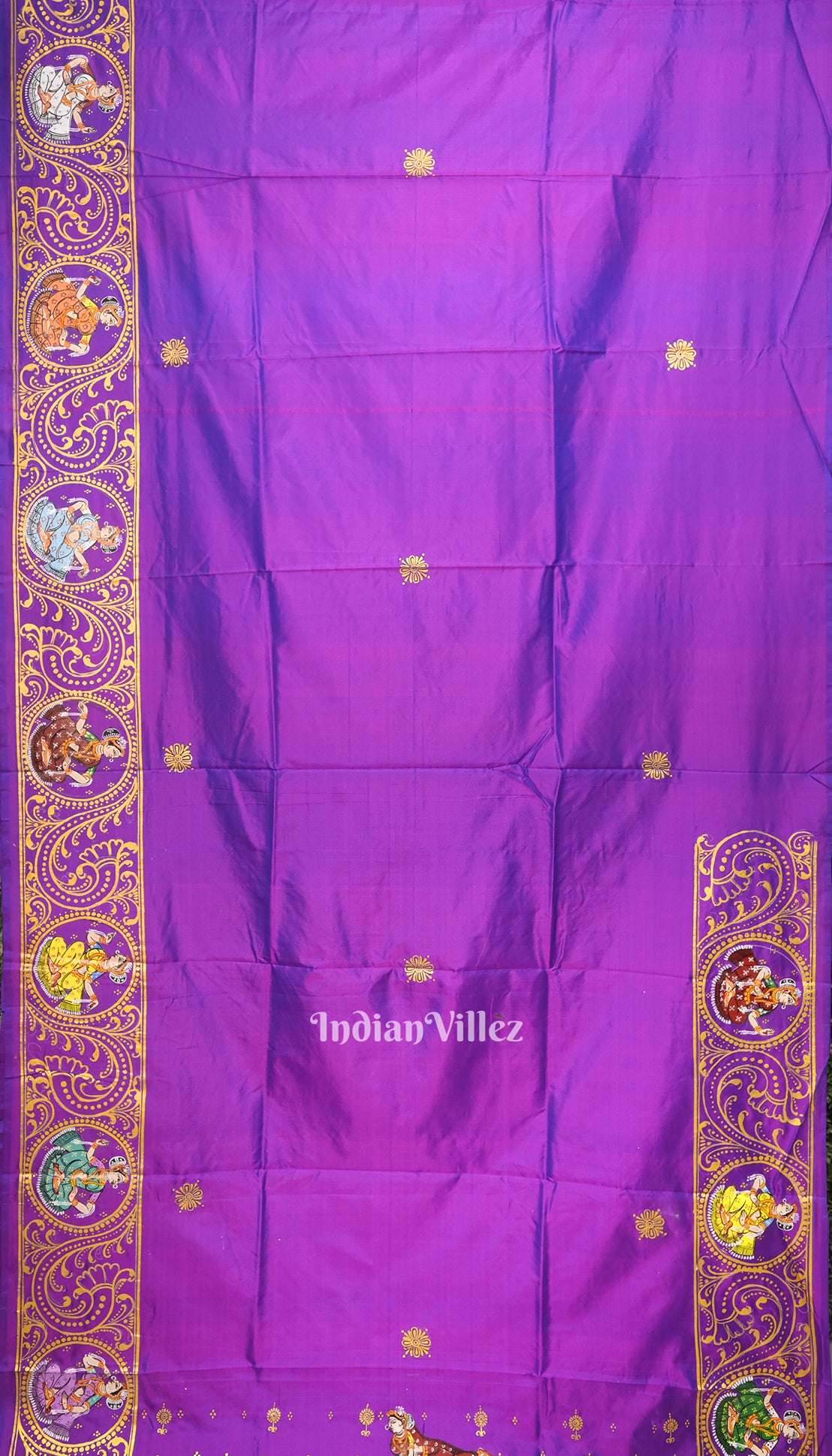 Purple Dual Tone Kandarpa Rath Hand-painted Pattachitra Saree