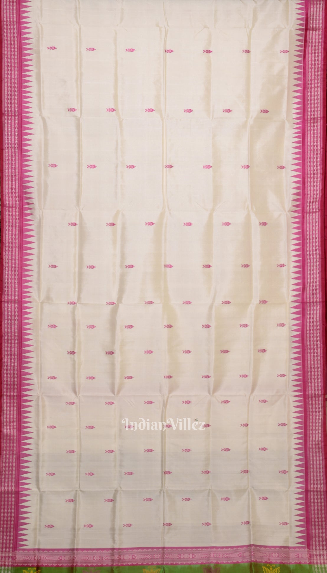 Off White Fish Motif Double Pallu Berhampuri Patta Saree