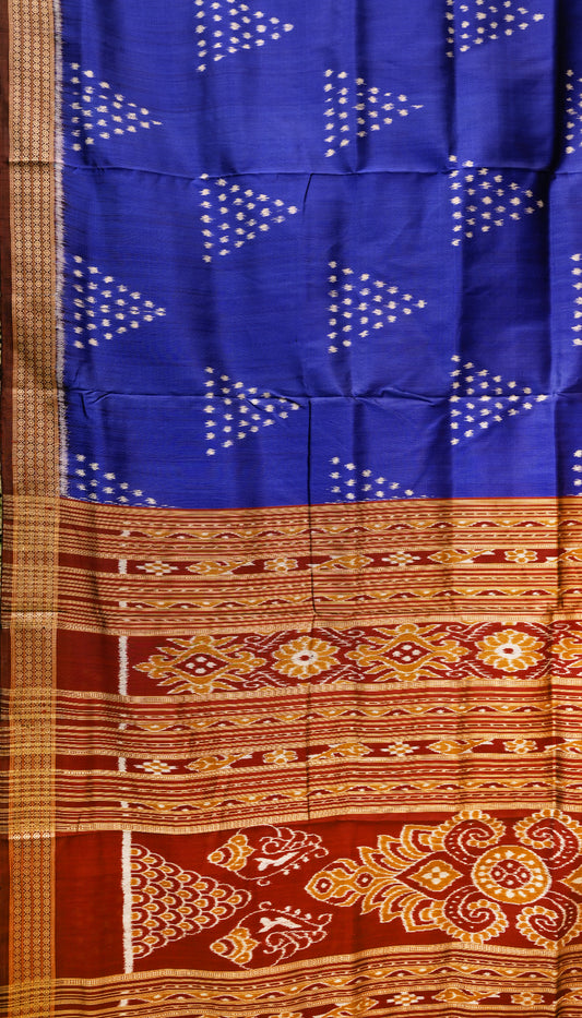 Blue Jhoti Theme Odisha Ikat Khandua Silk Saree