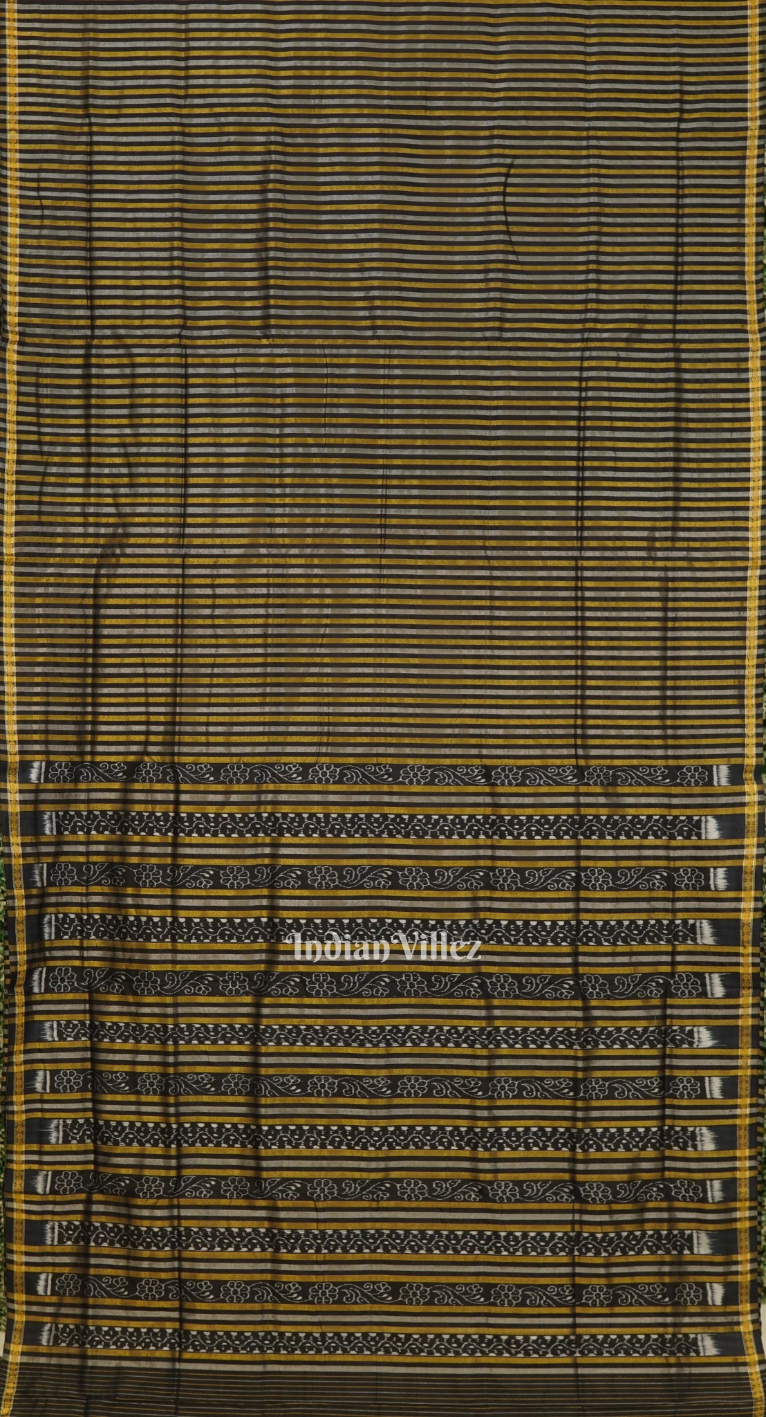 Black Stripped Bomkai Sambalpuri Ikat Tissue Saree