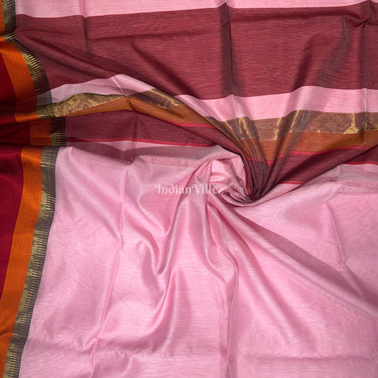 Light Pink Maheshwari Handloom Cotton*Silk Saree