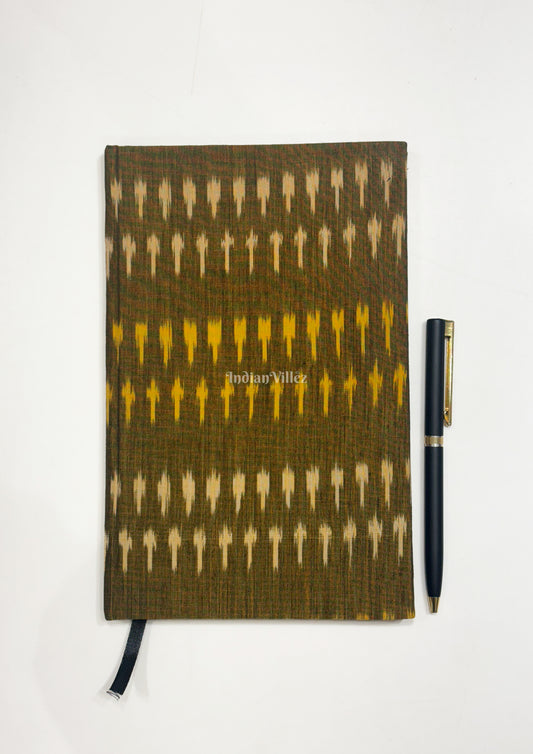 Mehandi Green Handmade Ikat Woven Cotton Fabric Cover Diary