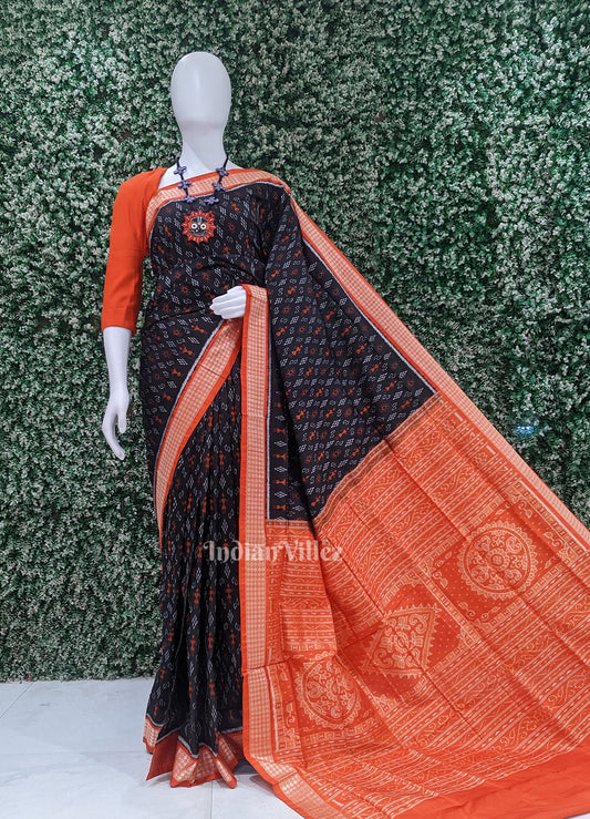 Black Orange Tribal Theme Sambalpuri Silk Saree