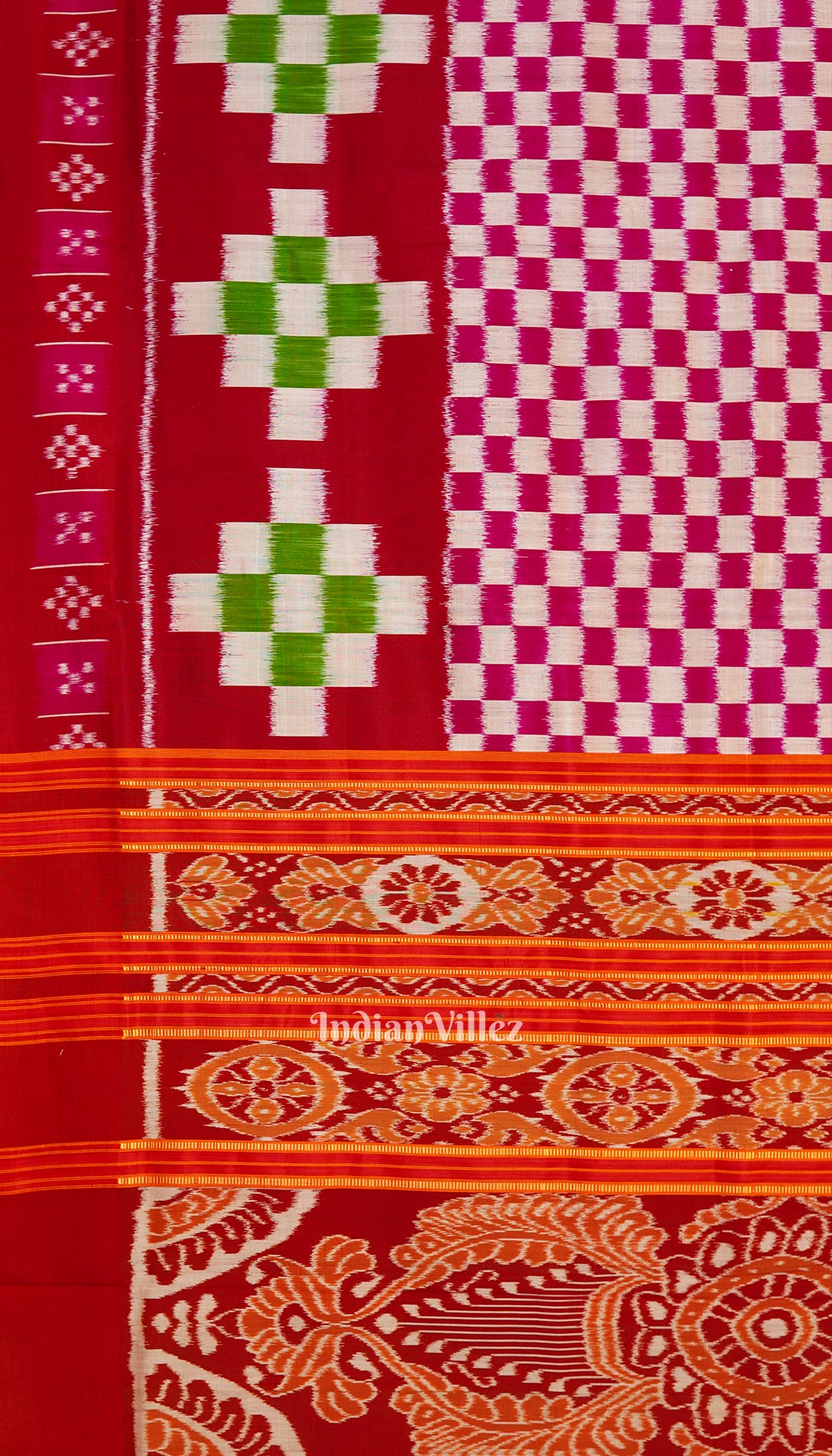 Red Rani Pasapali Theme Odisha Ikat Contemporary Silk Saree