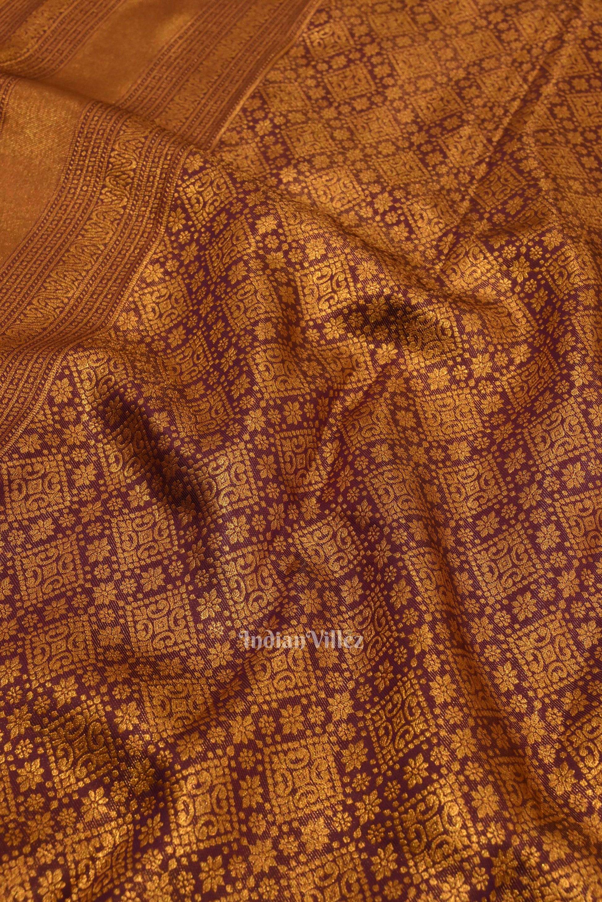 Golden Copper Pure Kanjivaram Tissue Silk Saree