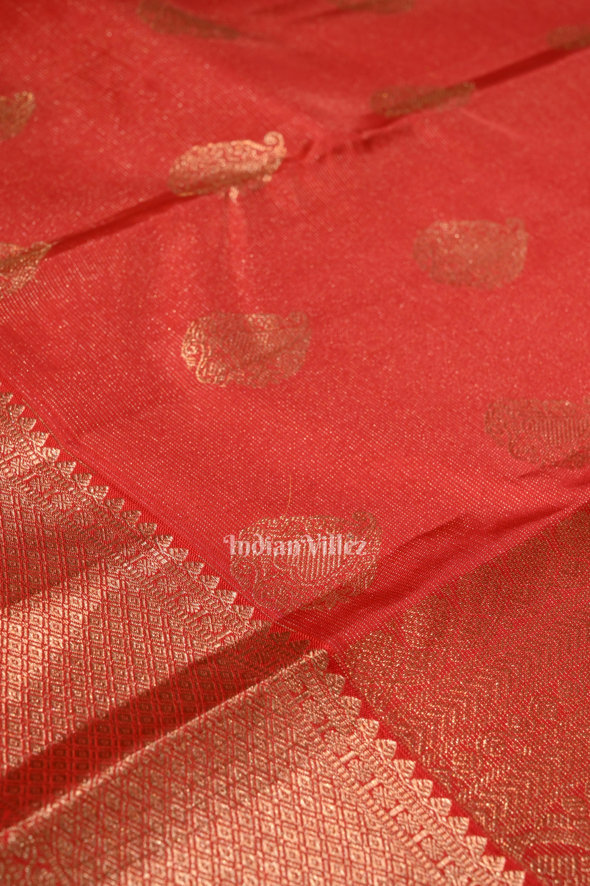 Deep Red Pure Brocade with Golden Broder Bridal Kanjivaram Silk Saree 