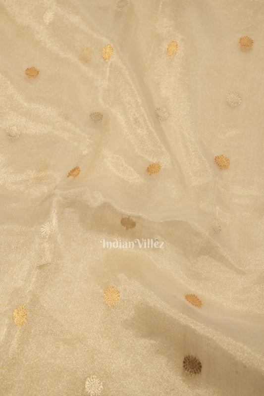 Off White Buta Work Kora Organza Banarasi Saree