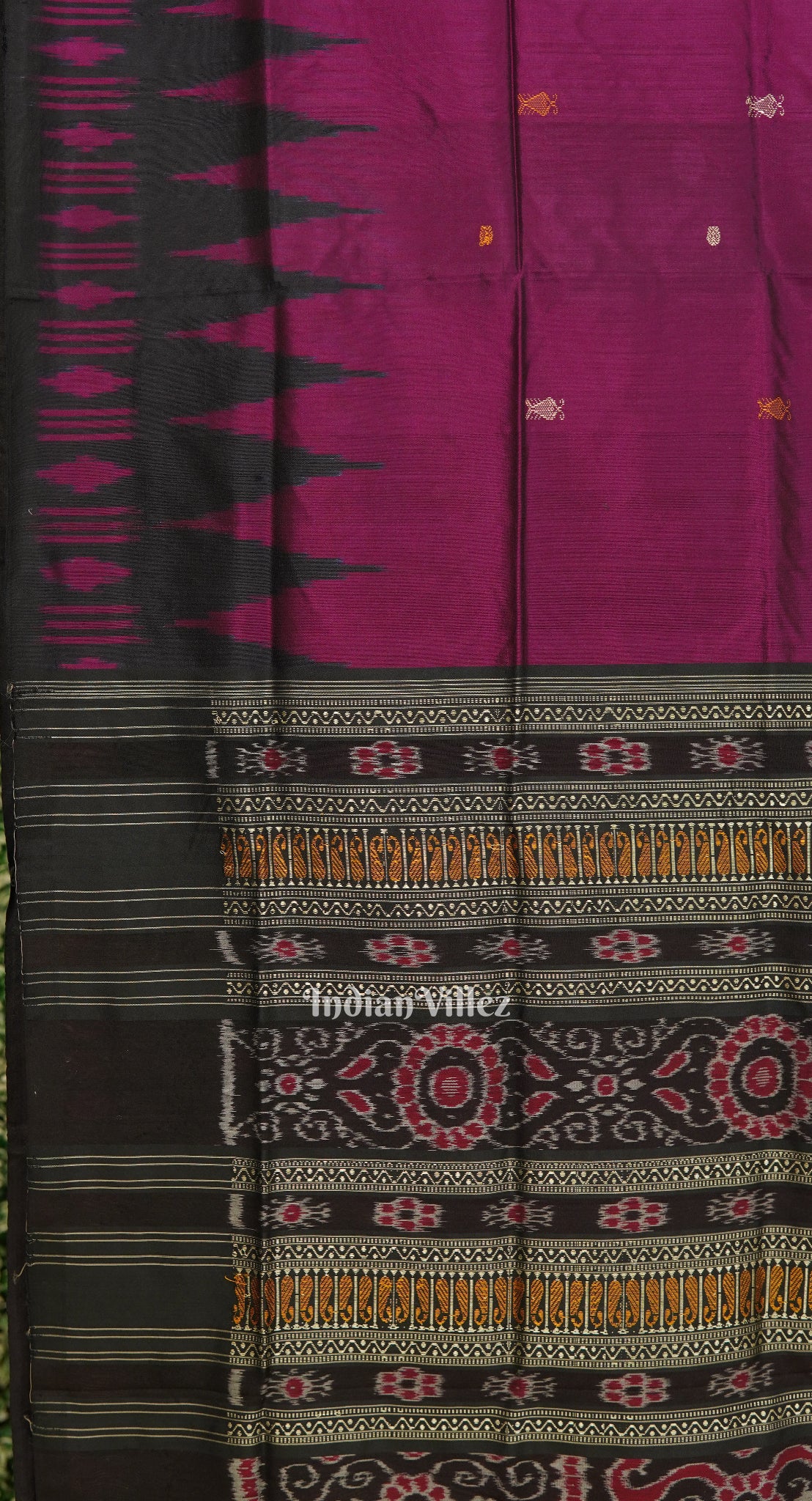 Maroon Fish Motif Bomkai Sambalpuri Silk Saree