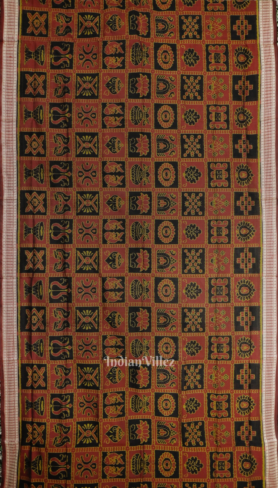 Red Black Nabkothi Sambalpuri Bomkai Silk Saree