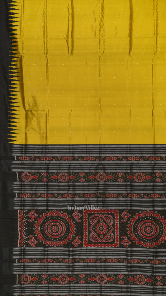 Golden Yellow Black Bomkai Sambalpuri Silk Saree