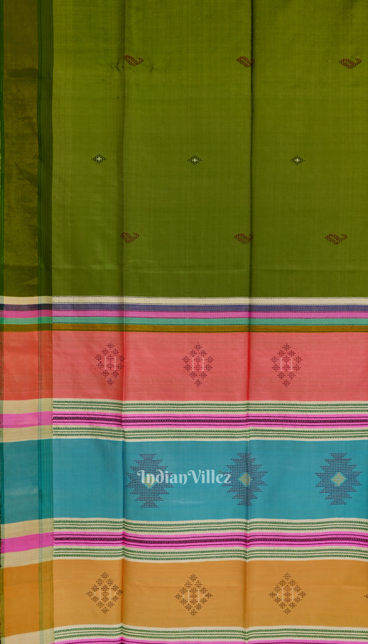 Parrot Green Pure Bishnupuri Silk Saree