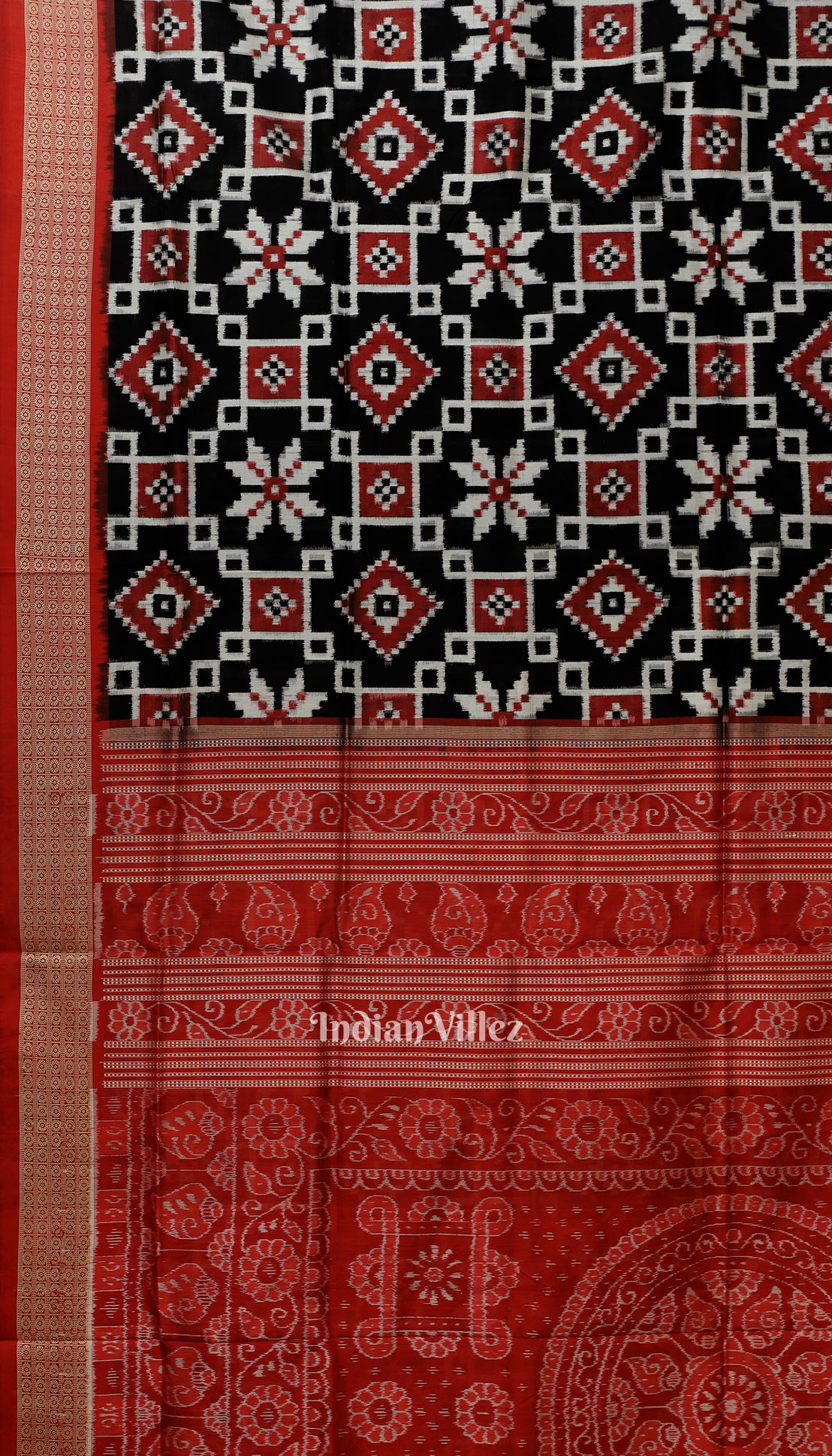 Black Red Maroon Odisha Ikat Pure Sambalpuri Silk Saree