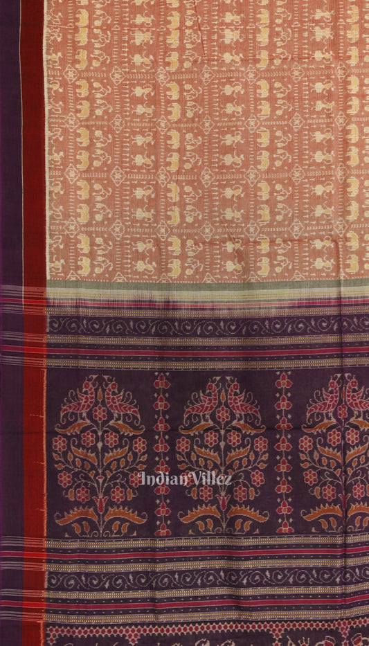 Light Faded Red Tribal Art Odisha Ikat Sambalpuri Pure Cotton Saree