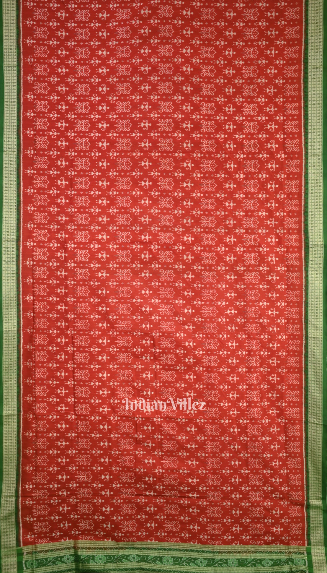 Red Green Tribal Motif Sambalpuri Silk Saree