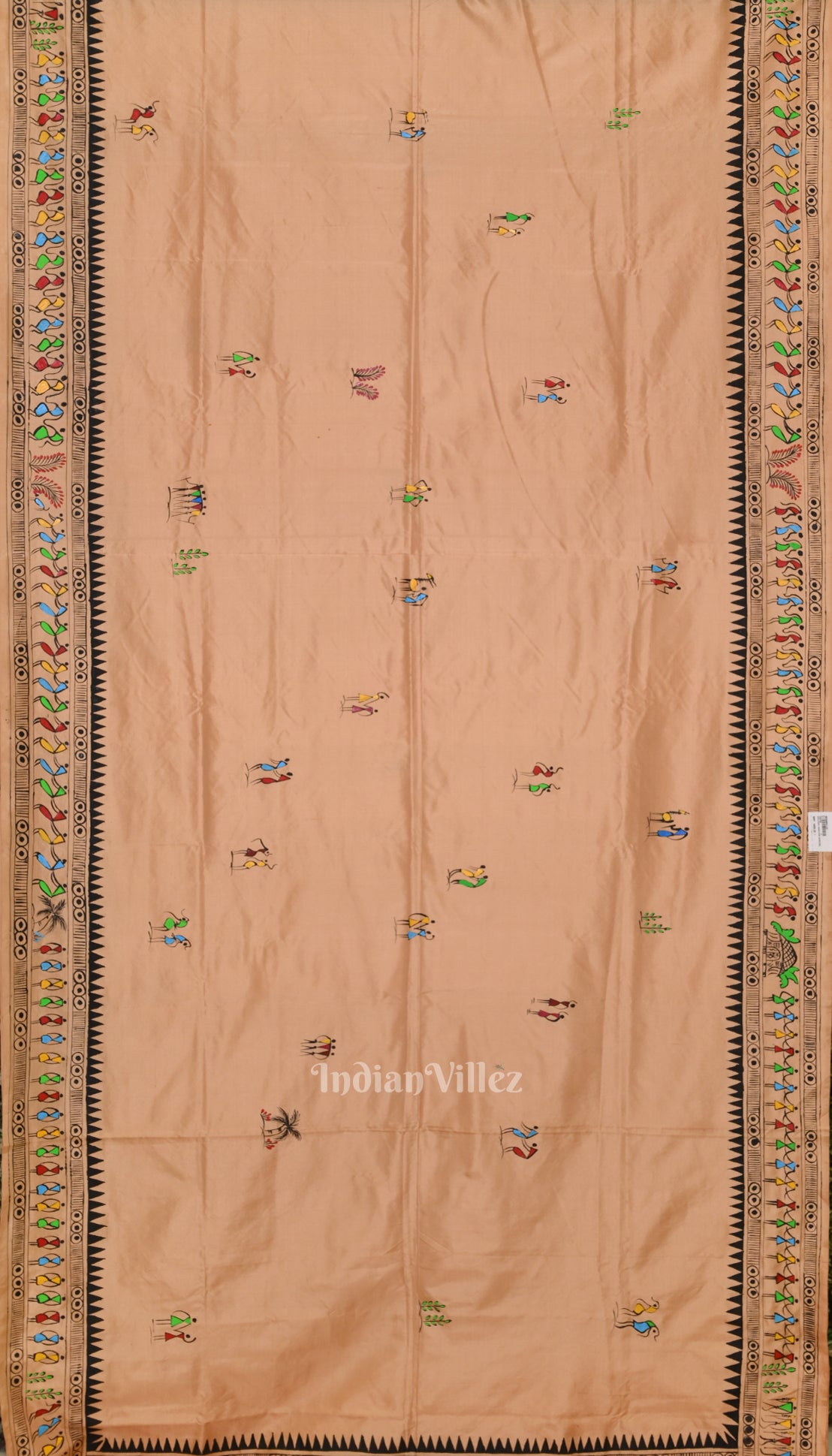 Beige Konark Temple Theme Pattachitra Silk Saree