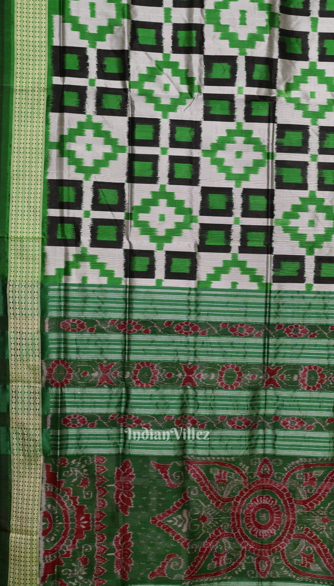 Black Green & Grey Pasapali Sambalpuri Silk Saree