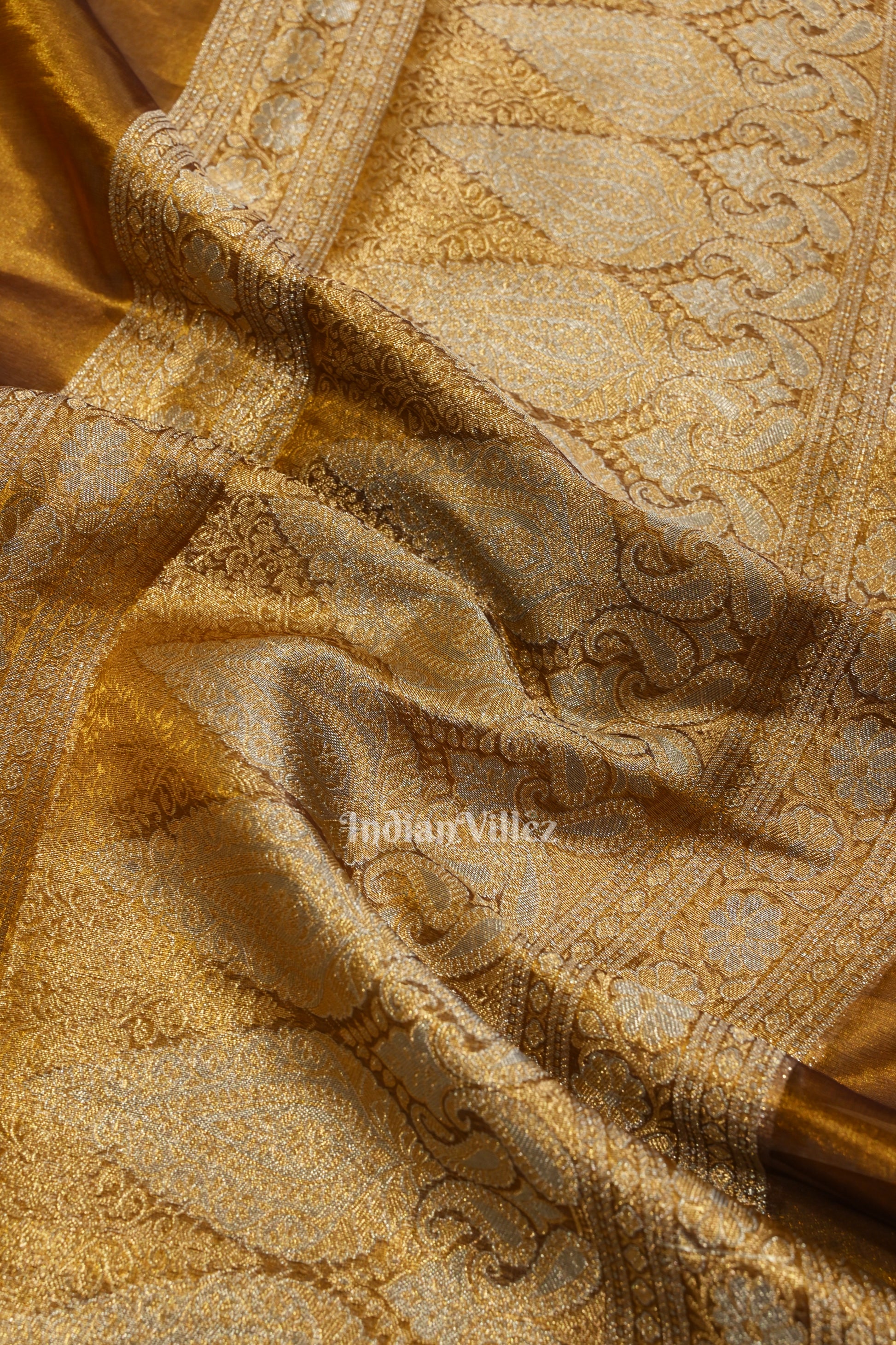 Rust Yellow Zari Woven Exclusive  Banarasi Tissue Saree 