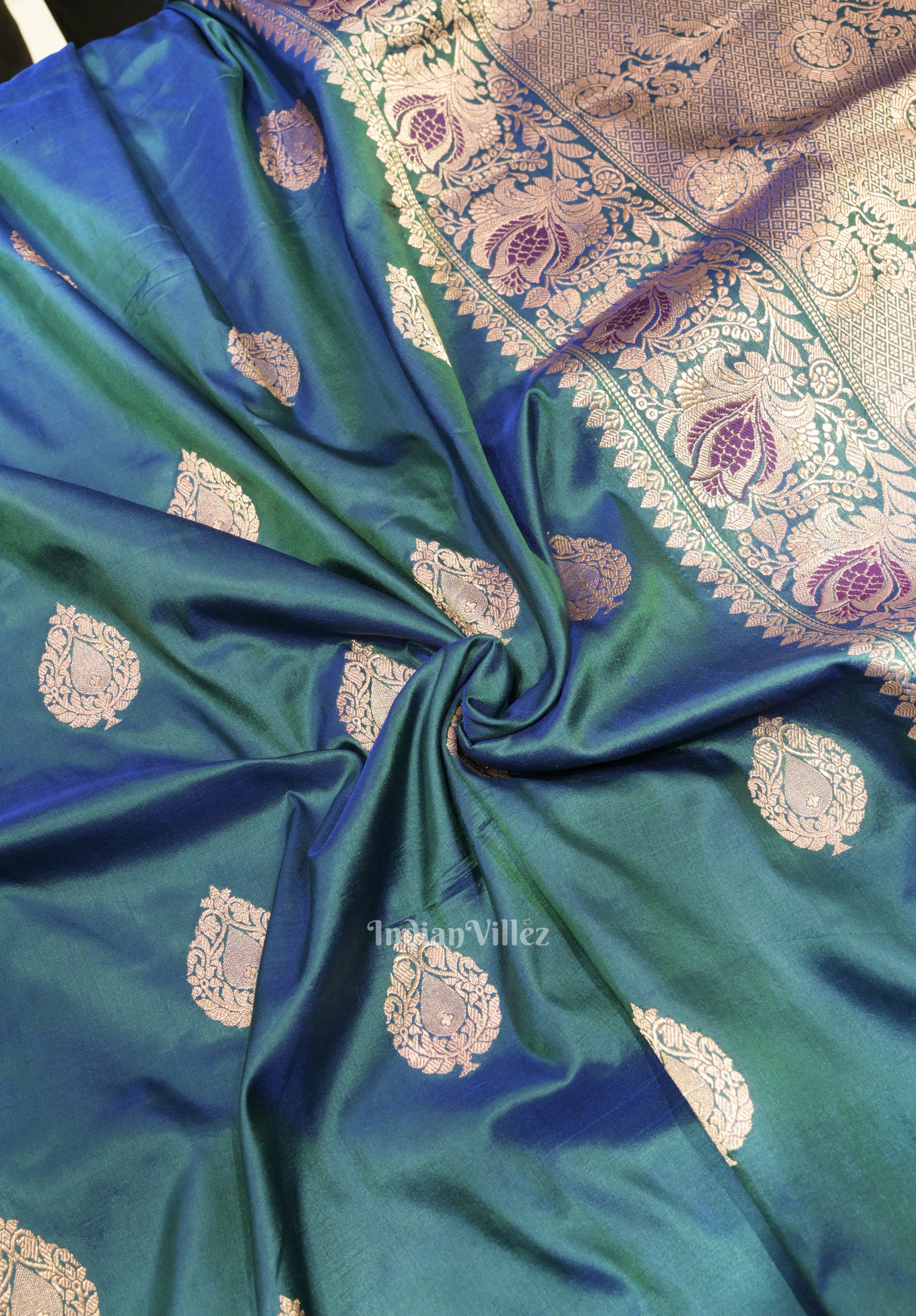 Peacock Blue Designer Pure Banarasi Katan Silk Saree