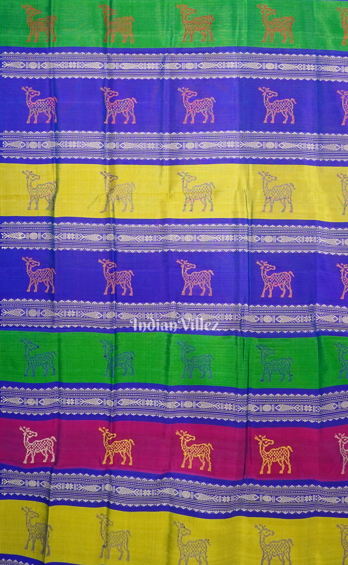 Parrot Green & Blue With Multicolor Double Pallu Berhampuri Silk Saree