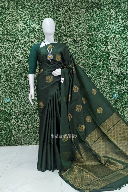 Deep Green Pure Kanjivaram Soft Silk Saree