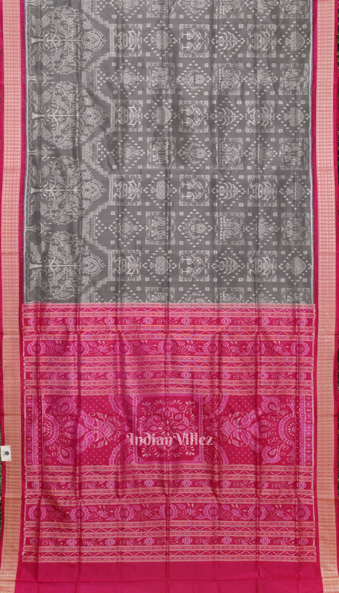 Grey Rani Pink Tribal Sambalpuri Silk Patta Saree