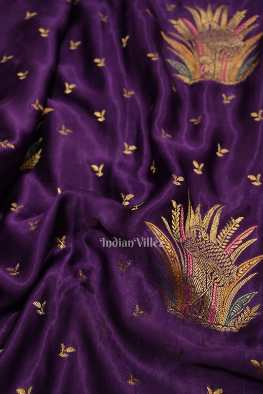 Violet  with Golden Border Banarasi Mashru Silk Saree