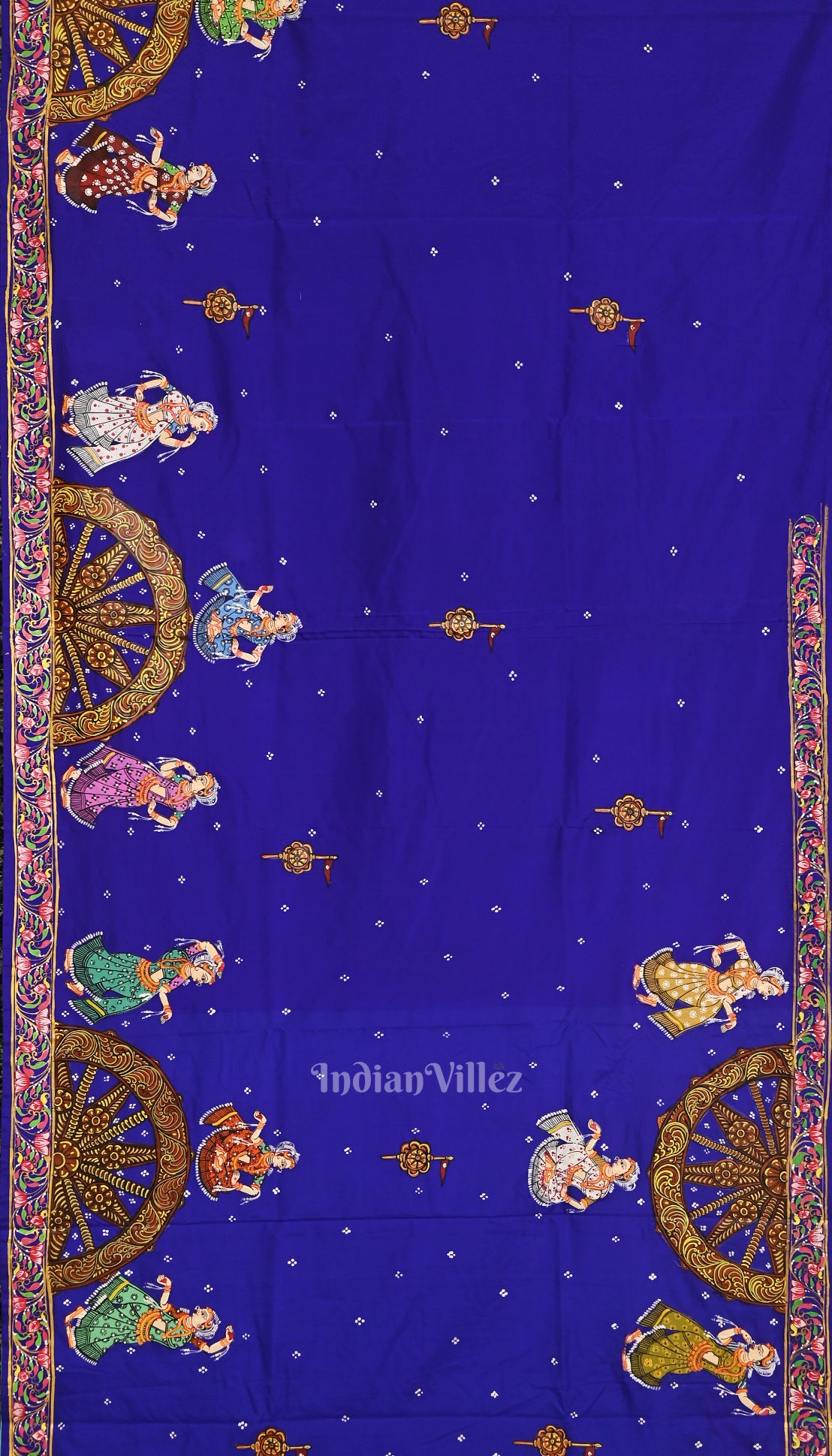 Copper Sulphate Nartaki Konark Temple Hand-Painted Pattachitra Saree