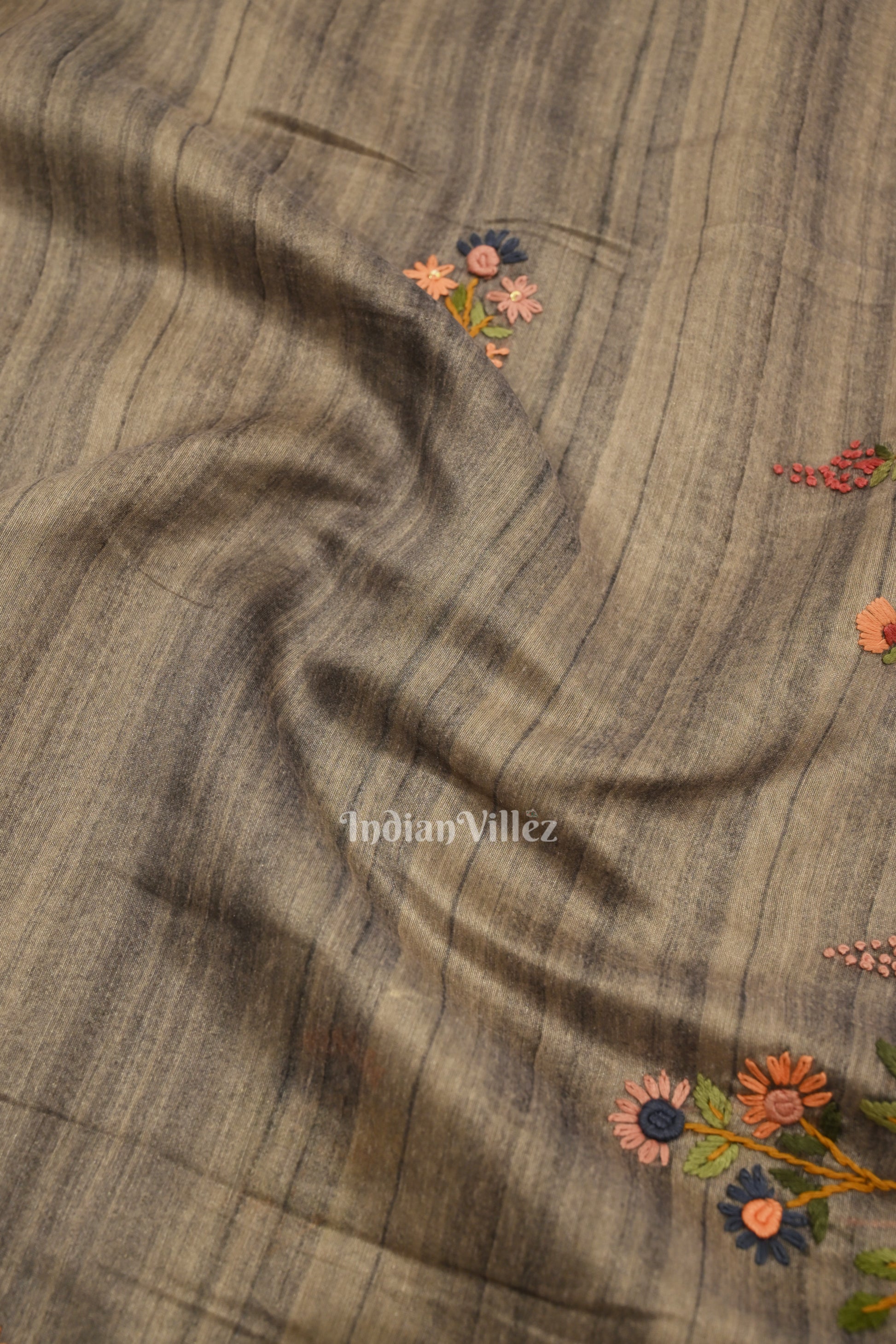 Multi Color Flower Tussar Banarasi Silk Saree 