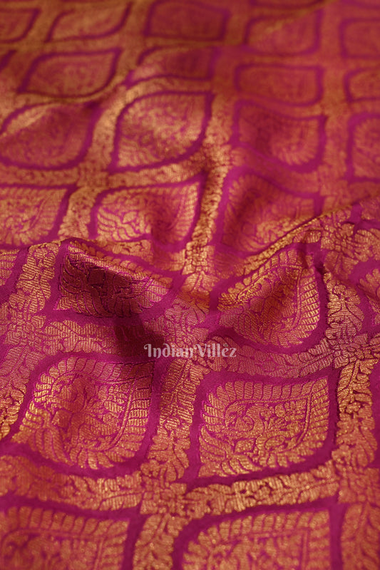 Majenta Pure Brocade with Golden Broder Kanjivaram Silk Saree 