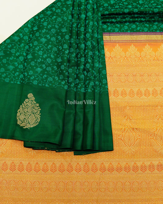 Green Flower Motif Pure Kanjivaram Silk Saree