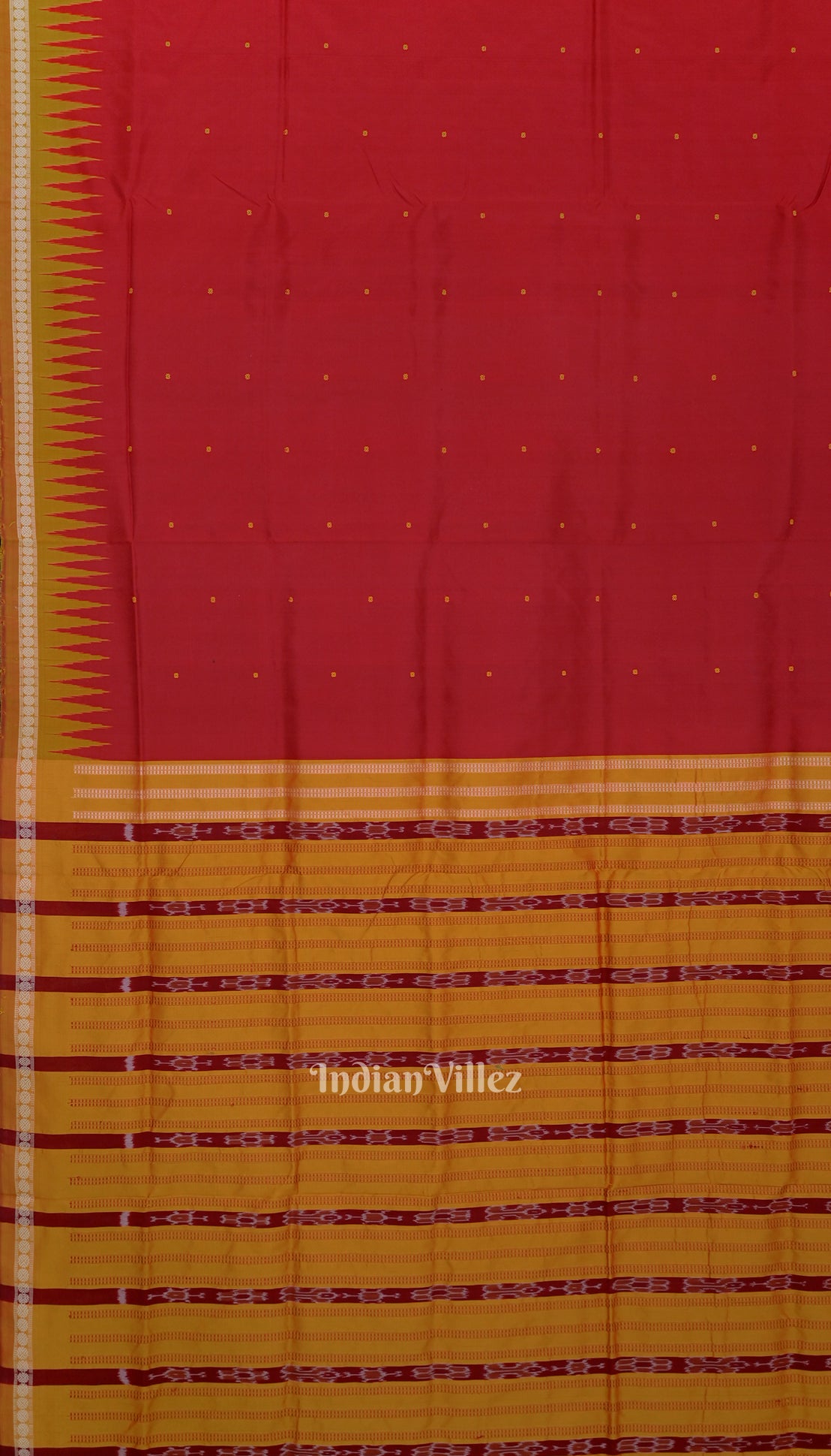 Red Yellow Single Butta Design Odisha Ikat Bomkai Silk Saree