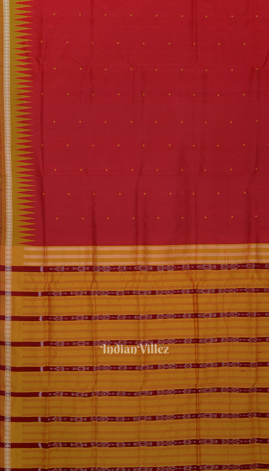 Red Yellow Single Butta Design Odisha Ikat Bomkai Silk Saree