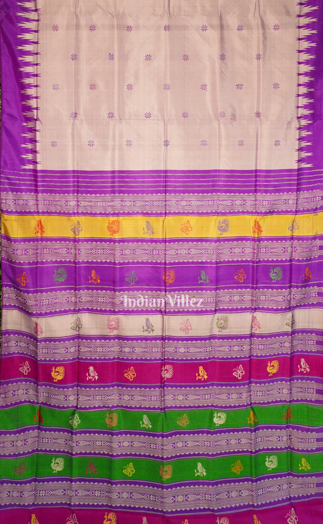 Lavender & Purple With Multicolor Double Pallu Berhampuri Silk Saree