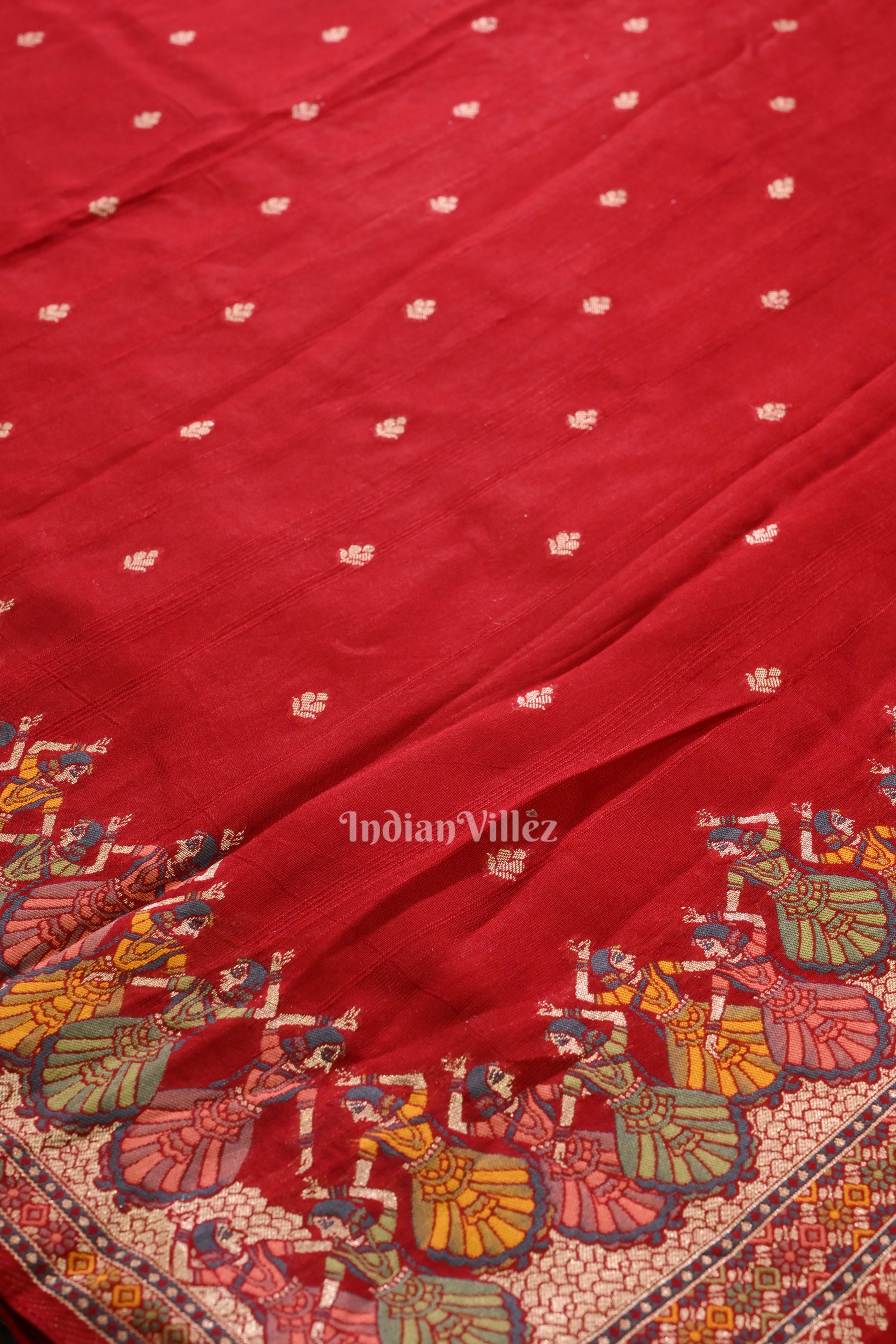 Deep Red Nartaki Theme Tussar Banarasi Handloom Silk Saree