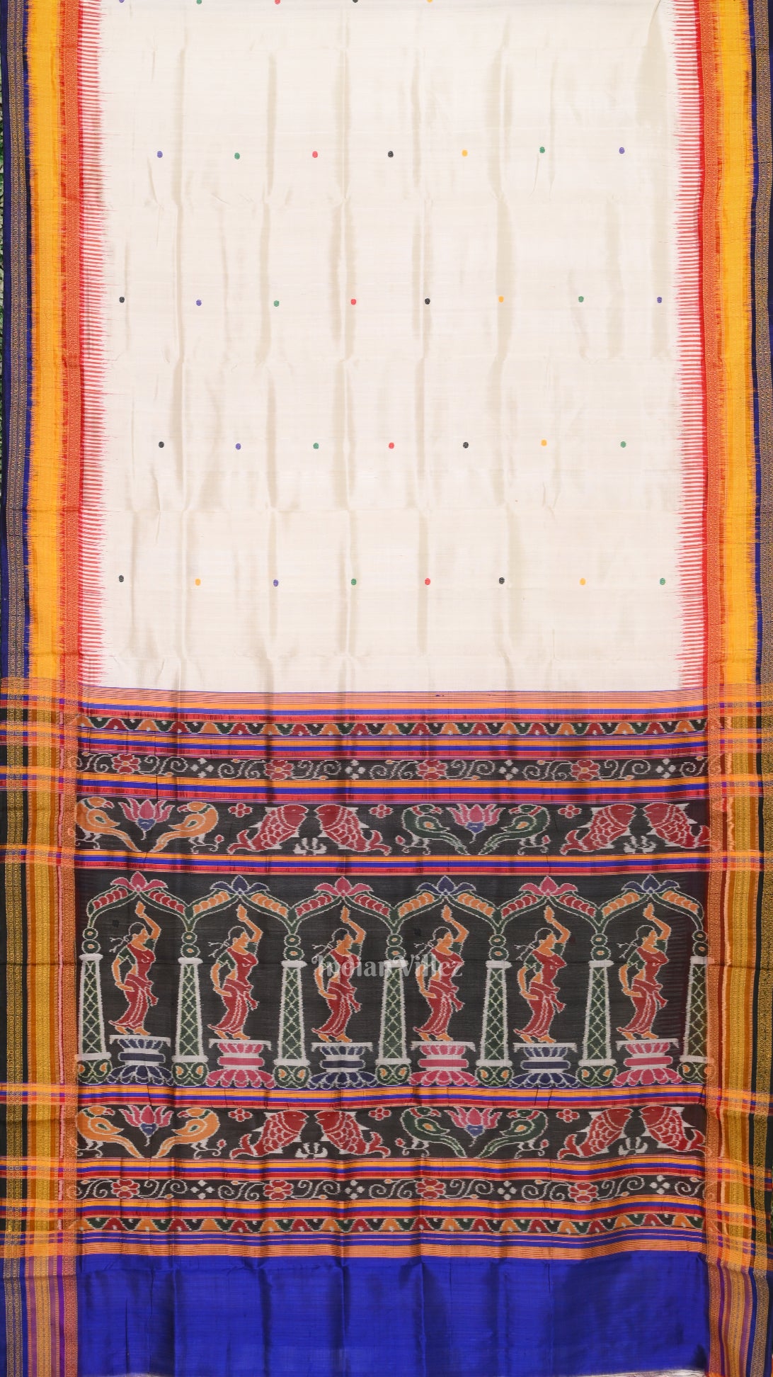 White Kathiphera Odisha Ikat Khandua Silk Saree